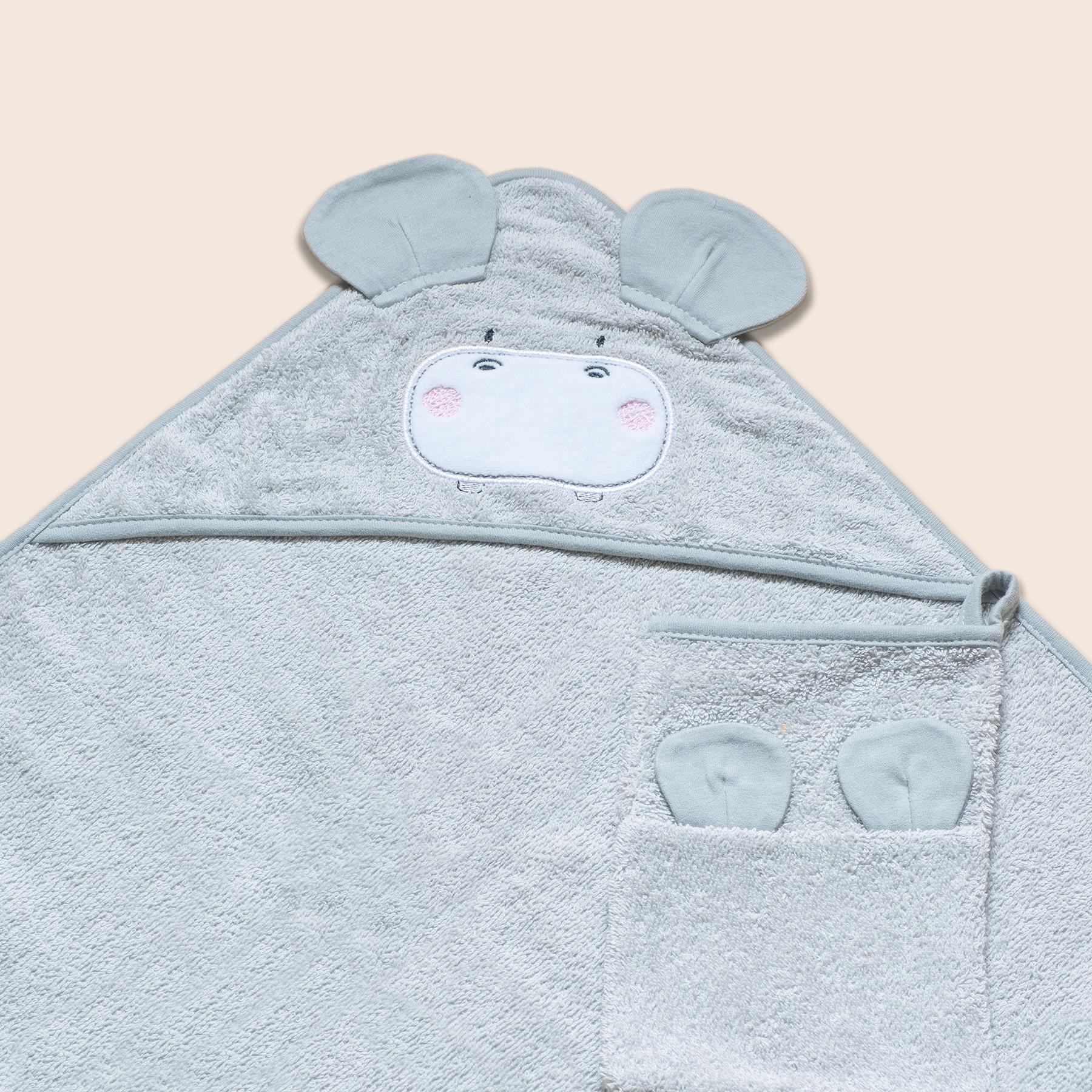 Üçgen Başlıklı Havlu + Kese - Bath Time - Gri - 90 X 90 Cm