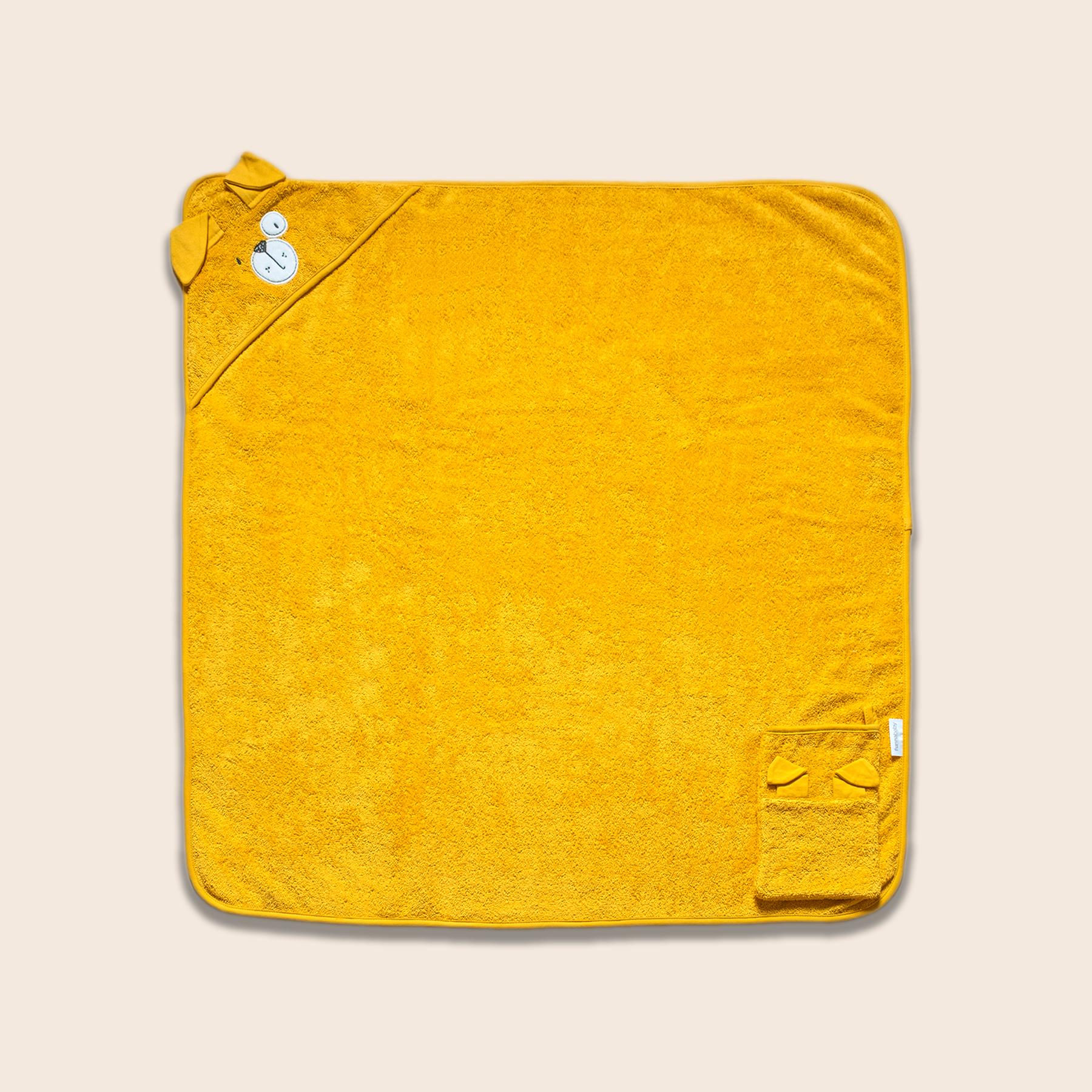 Üçgen Başlıklı Havlu + Kese - Bath Time - Sarı - 90 X 90 Cm