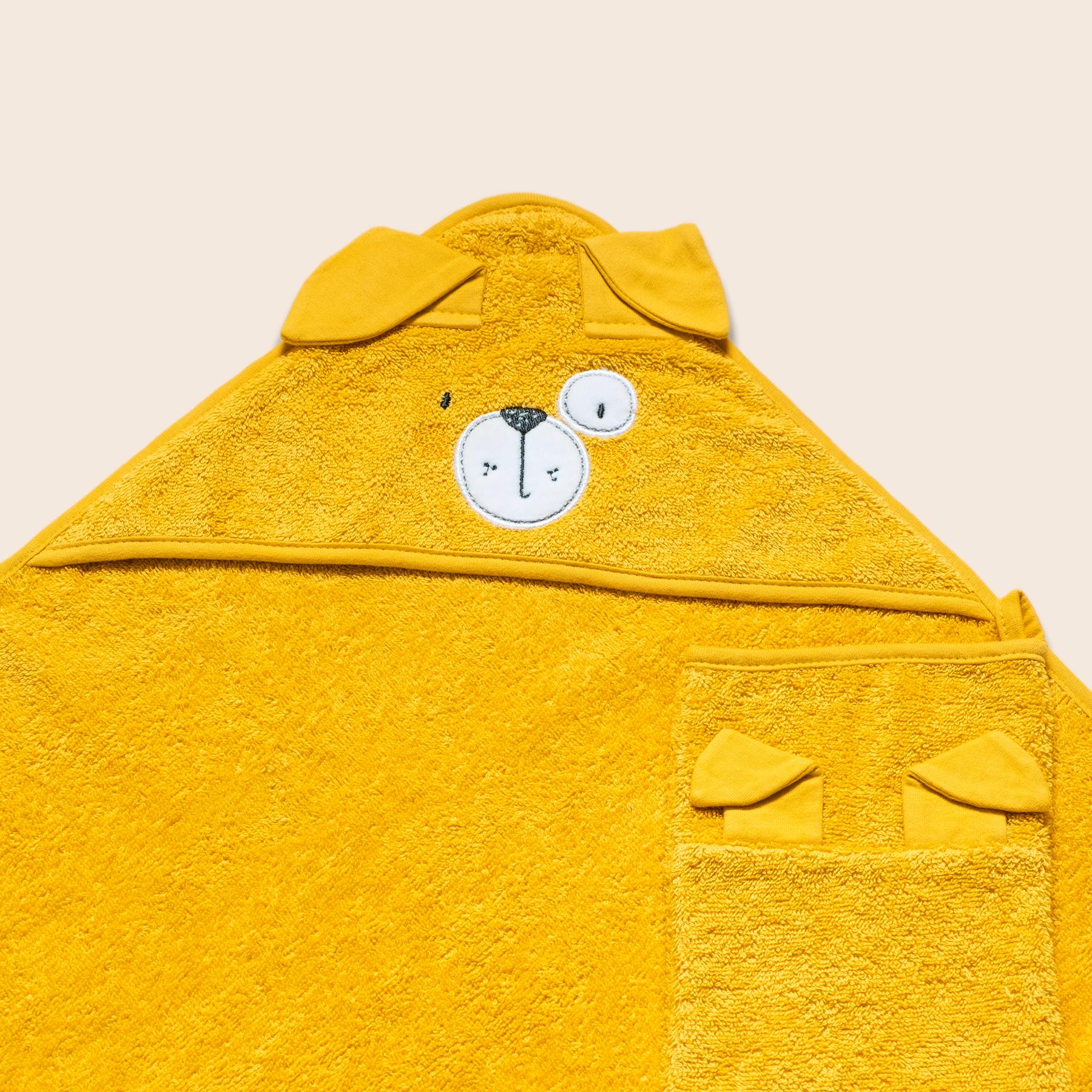 Üçgen Başlıklı Havlu + Kese - Bath Time - Sarı - 90 X 90 Cm