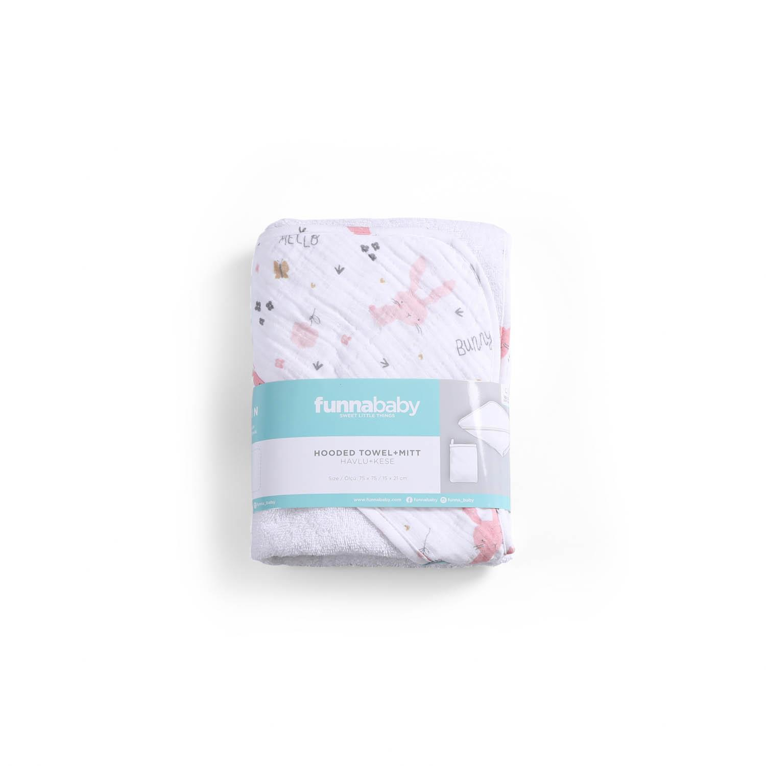 Üçgen Başlıklı Havlu + Kese - Rabbit - Pembe - 75 X 75 Cm