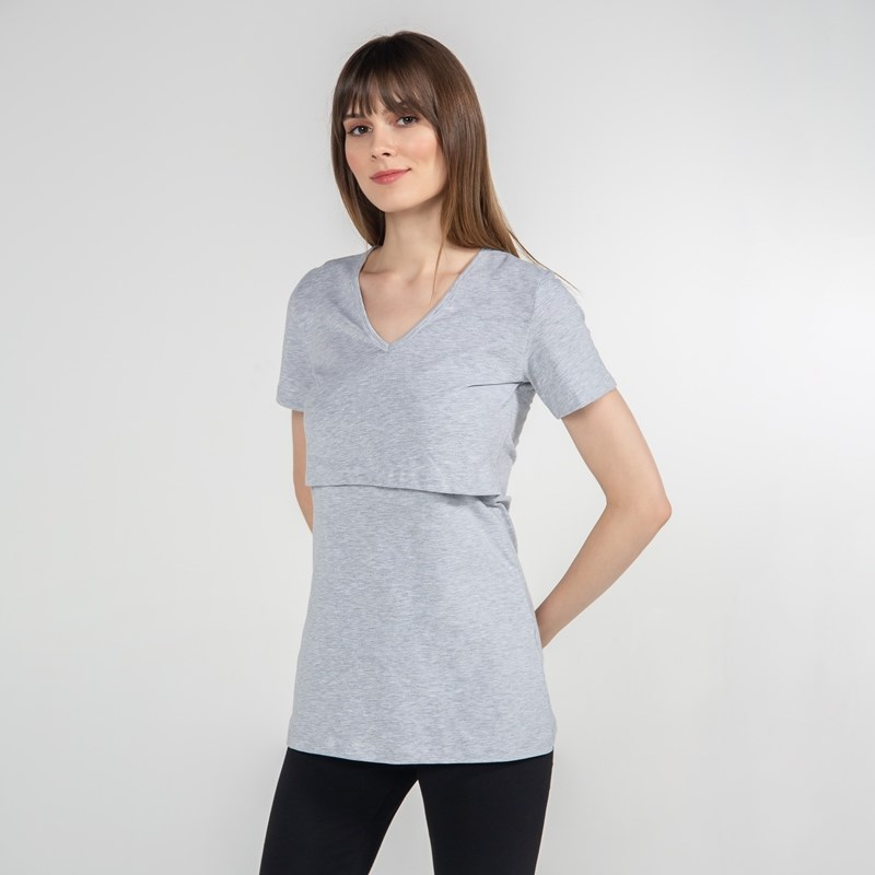 Basic V-Yaka - Emzirme T-Shirt - Gri