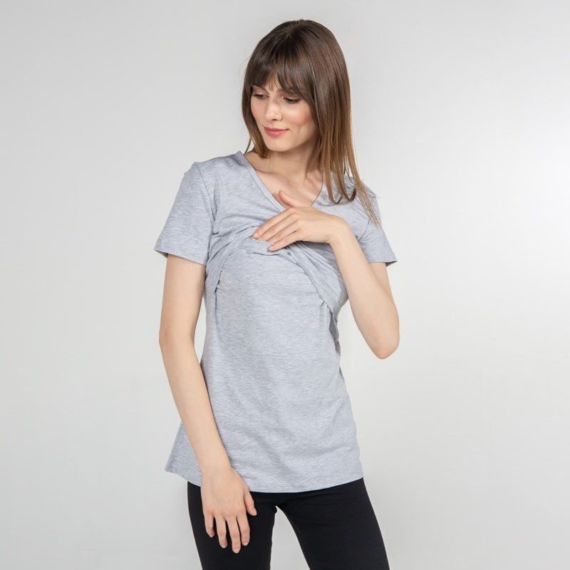 Basic V-Yaka - Emzirme T-Shirt - Gri