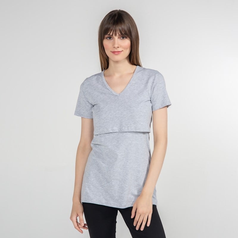 Basic V-Yaka - Emzirme T-Shirt - Gri