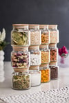 12 Li Set Bambu Kapaklı Cam Kavanoz & Baharat Takımı & Baharatlık 500 ML ( Vakum Kapak )