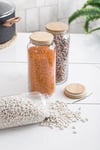 3 Lü Set Bambu Kapaklı Cam Kavanoz & Erzak Saklama Kabı 1.300 ml Büyük Boy ( Vakum Kapak )