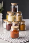 6 Lı Set Bambu Kapaklı Cam Kavanoz & Baharat Takımı & Baharatlık 200 ML ( Vakum Kapak )