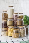 9 Lu Set Bambu Kapaklı Cam Kavanoz & Erzak Saklama Kabı 500 ml Küçük  Boy ( Vakum Kapak )