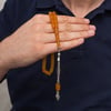 Metal Püsküllü 7x11 mm Kesme Sıkma Kehribar Tesbih