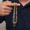 Metal Püsküllü Arpa Kesim Sıkma Kehribar Tesbih