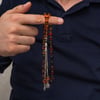 Metal Püsküllü Bordo Amber Sıkma Kehribar Tesbih
