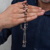 Metal Püsküllü Füme Şeffaf Sıkma Kehribar Tesbih