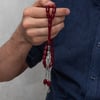 Metal Püsküllü Kapsül Kesim Bordo Sıkma Kehribar Tesbih