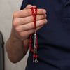 Metal Püsküllü Kırmızı Sıkma Kehribar Tesbih