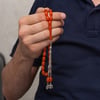 Metal Püsküllü Turuncu Sıkma Kehribar Tesbih