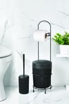 Metal Standlı Yuvarlak Kovalı & Kağıtlıklı & Fırçalıklı Siyah Banyo Takımı