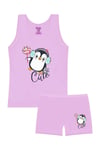 Öts Kız Çocuk Atlet Boxer Likralı Lila Penguen (%96 Pamuk - %4 Elastan)