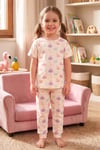 ÖTS Kız Çocuk Pijama Takım - Kısa Kol, Uzun Alt - Ayışığı Desenli   - 474002