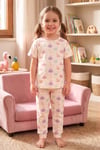 ÖTS Kız Çocuk Pijama Takım - Kısa Kol, Uzun Alt - Ayışığı Desenli   - 474002