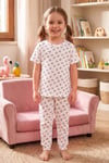ÖTS Kız Çocuk Pijama Takım - Kısa Kol, Uzun Alt - Penguen Desenli   - 474001