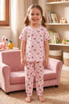 ÖTS Kız Çocuk Pijama Takım - Kısa Kol, Uzun Alt - Çilek Desenli   - 474003