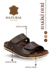 SERMODA , Terlik , Hakiki Deri Erkek Terlik Çift Cırt Bantlı Ortopedik Rahat Taban Günlük Terlik CM Kahve