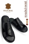 SERMODA , Slippers , Hakiki Deri Erkek Terlik - Yumuşak Tabanlı Hakiki Deri Erkek Terlik Siyah