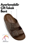 SERMODA , Terlik , Sermoda Erkek Terlik - Çift Toka Ayarlanabilir Esnek Taban Deri Erkek Terlik T Kahve