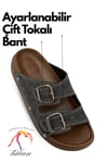 SERMODA , Terlik , Sermoda Erkek Terlik - Çift Toka Ayarlanabilir Esnek Taban Deri Erkek Terlik T Füme