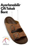 SERMODA , Terlik , Sermoda Erkek Terlik - Çift Toka Ayarlanabilir Esnek Taban Deri Erkek Terlik T Taba