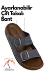 SERMODA , Terlik , Sermoda Erkek Terlik - Çift Toka Ayarlanabilir Esnek Taban Deri Erkek Terlik T Lacivert