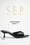 SERMODA , Terlik , Topuklu Kadın Terlik - 5 cm İnce Topuklu Sivri Burun Kadın Terlik Siyah Yanki