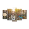 Amsterdam Kanal Saatli 5 Parçalı Kanvas TabloParçalı KanvasTablolife.com
