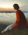 Harald Slott Moller A Young Woman Watching Bonfire At St. John's Eve Kanvas TabloÜnlü Ressamların TablolarıTablolife