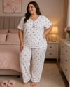 Battal Elite Kısa Kol Sleepy Yaka Kaşkorse Pijama Takım-beyaz siyah kalp
