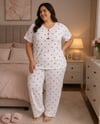 Battal Elite Kısa Kol Sleepy Yaka Kaşkorse Pijama Takım-beyaz kırmızı kalp