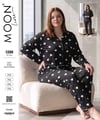 Battal Moonlıne Süet Byn Pijama Takım-siyah kalp desen