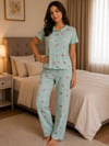 Elite Kısa Kol Sleepy Yaka Kaşkorse Pijama Takım-yeşil ayıcık