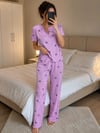 Elite Kısa Kol Sleepy Yaka Kaşkorse Pijama Takım-pembe kelebek