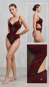 MıssNergız Destekli Martı Desen Deri BODYSUIT-Kırmızı Siyah
