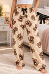 Pijamoni Bayan Süet Pijama-krem ayıcık