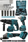 Assur 21V Çift Akülü 3'lü Set Somun Sıkma Sökme+Taşlama+Kırıcı Delici Hilti