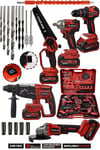Assur 21V Darbeli Kömürsüz 5'li Set Kırıcı Delici Hilti - Somun Sıkma Sökme - Testere - Matkap Vidalama - Taşlama