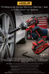 ASSUR 450 NM TORKLU 21V ÇİFT AKÜLÜ 10 PİLLİ KÖMÜRSÜZ 1/2 KIRMIZI SOMUN SIKMA SÖKME MAKİNESİ