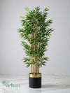Saksılı Yapay Bambu Modelleri | Dekoratif Bambu SaksılıIslak Dokulu ve Dolgun Yapraklı Bambu -Siyah Gold Metal Saksı