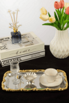 Gold Gül Detaylı Çerçeveli Sunum Tepsisi 33x18 cm | Yaren Style - Yaren Style