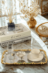 Gold Gül Detaylı Çerçeveli Sunum Tepsisi 33x18 cm | Yaren Style - Yaren Style