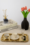 Gold Gül Detaylı Çerçeveli Sunum Tepsisi 33x18 cm | Yaren Style - Yaren Style