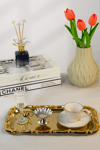 Gold Gül Detaylı Çerçeveli Sunum Tepsisi 33x18 cm | Yaren Style - Yaren Style