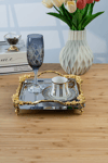 Lüks Gold Gül Detaylı Kare Sunum Tepsisi 21x21 cm - Yaren Style