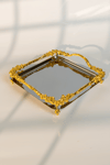 Lüks Gold Gül Detaylı Kare Sunum Tepsisi 21x21 cm - Yaren Style